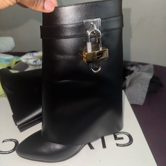 Givenchy Black Leather Boots with Silver and Gold Accents
